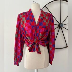 1980’s Vintage “The Bethany Collections New York” satin red check button up top